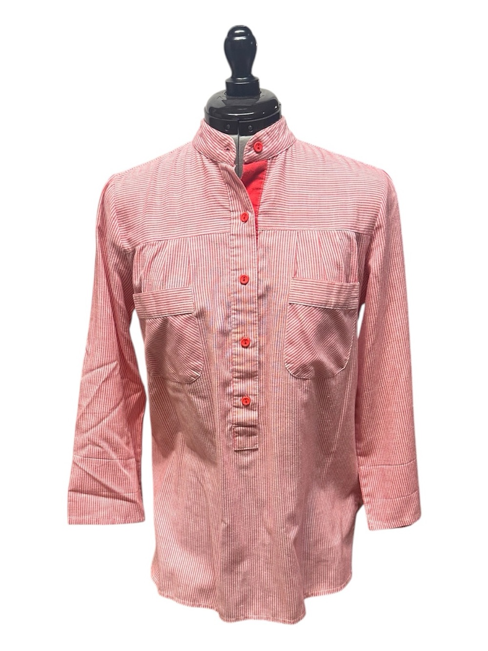 Vintage Avon Fashions Red & White Pinstripe Tunic Top Blouse - Size S